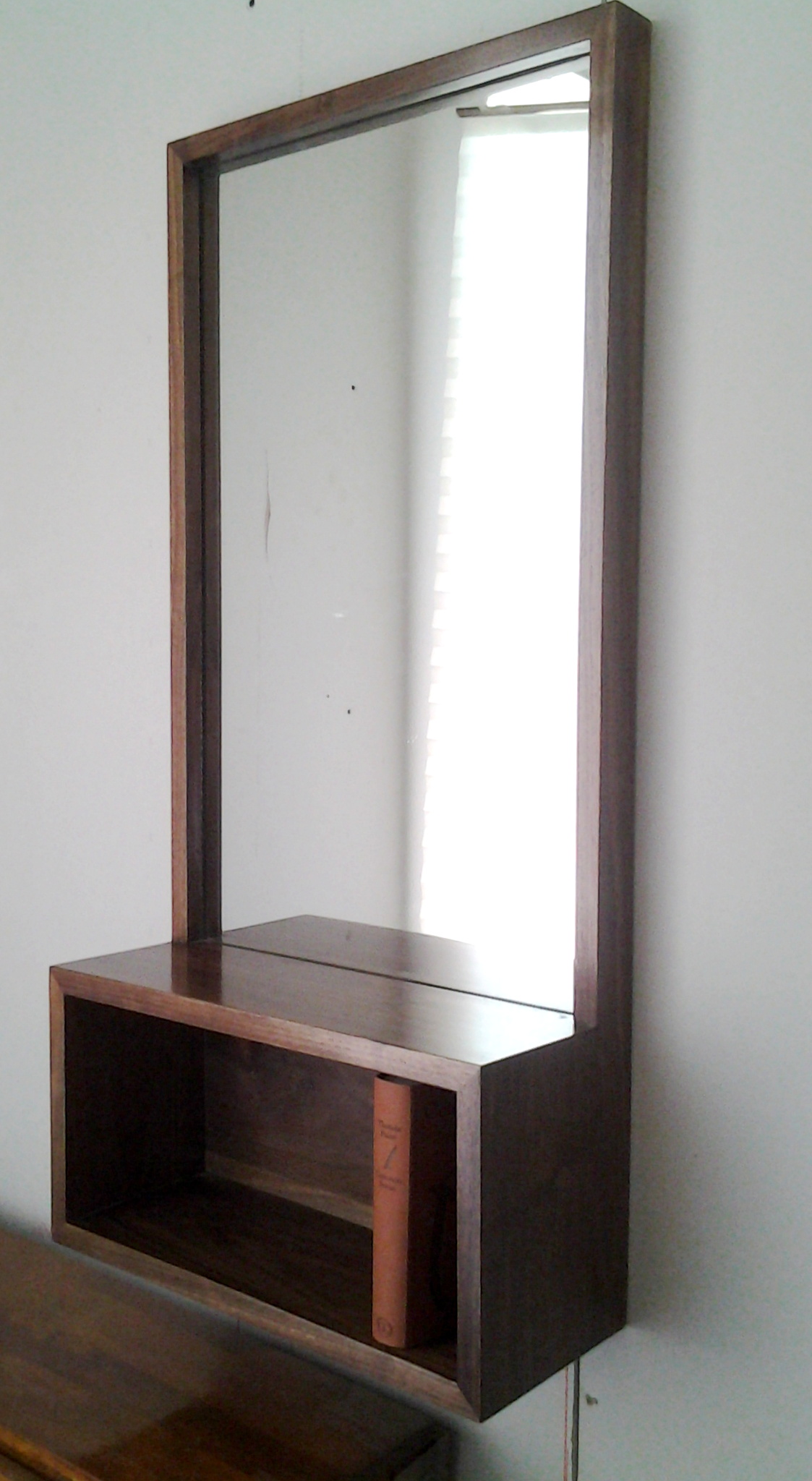 Walnut Entry Hall Mirror with Shelf - Mid Century Style to Modern Minimalist Style