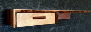 Walnut and Oak Live Edge Floating Shelf with 1 Drawer - Inspired by Japanese Woodworkers and George Nakashima