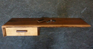 Walnut and Oak Live Edge Floating Shelf with 1 Drawer - Inspired by Japanese Woodworkers and George Nakashima