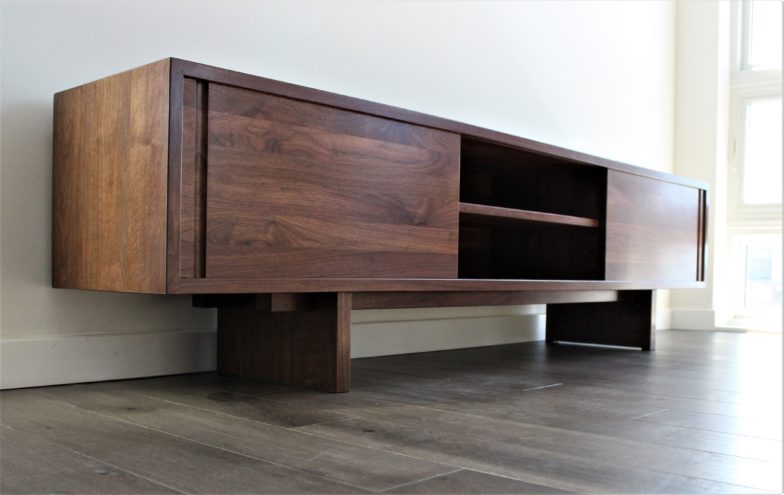 Handmade solid wood media console