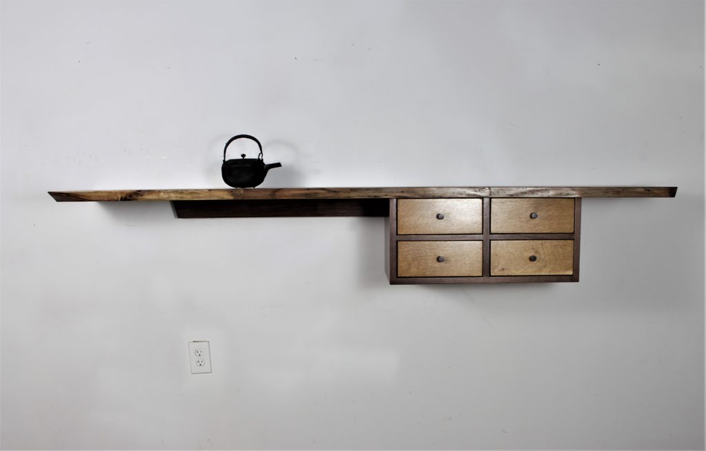 Live edge walnut wall hanging entry shelf